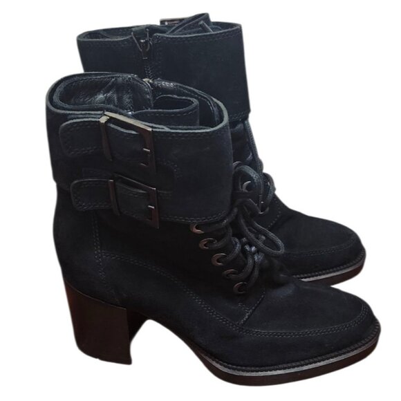 AQUATALIA Suede Lace-Up Buckle Platform Ankle Boots 6 - Picture 3 of 16